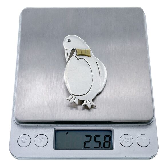 Vintage Mexico Taxco TR-80 Sterling Silver 925 Brass Bowtie Duck Brooch Pin - Picture 7 of 7